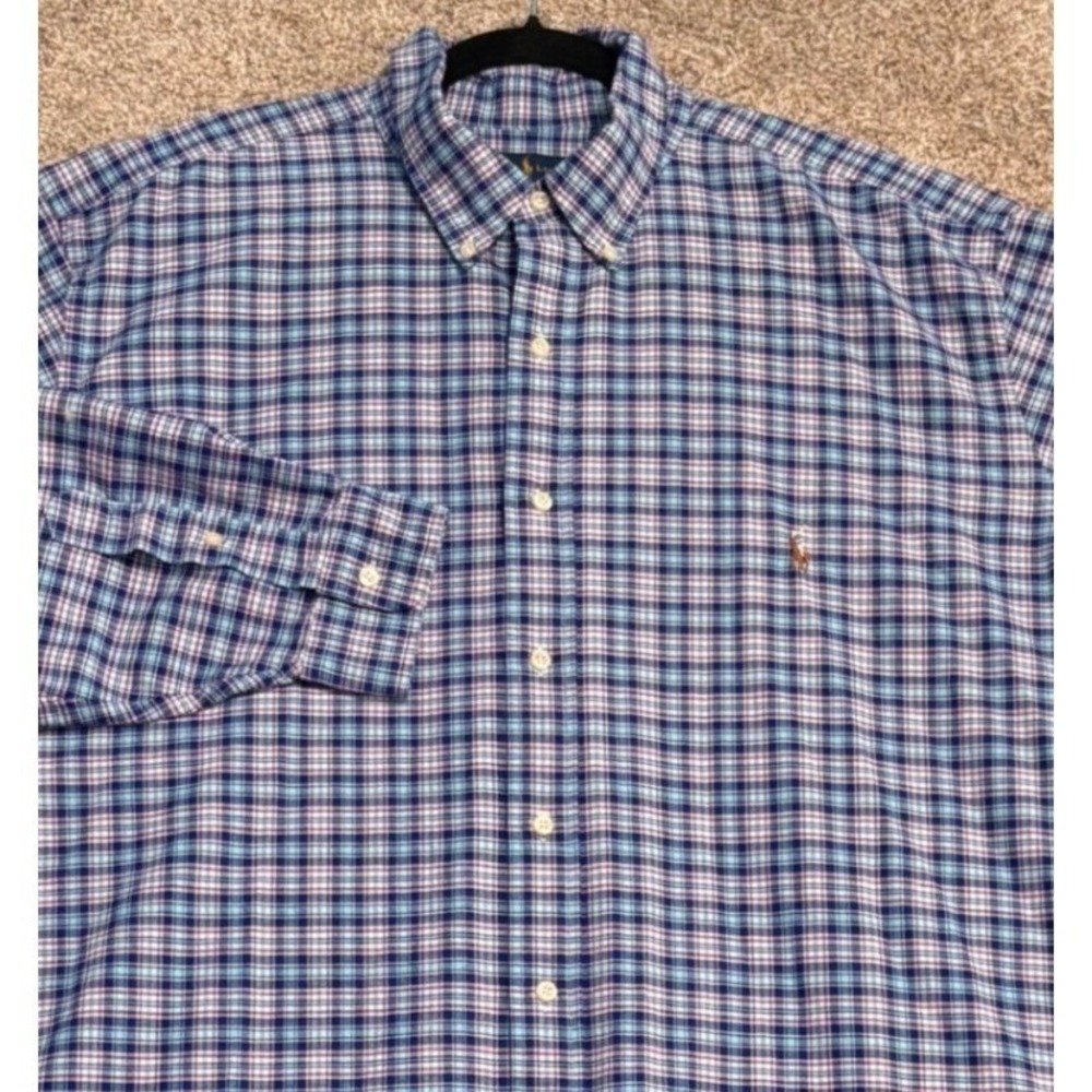 Ralph Lauren Button Down Shirt Mens 2XLT Flesh Pony Plaid Long Sleeve Big & Tall